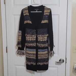 𝅺Mistror Image black button down fringe cardigan woman's size small